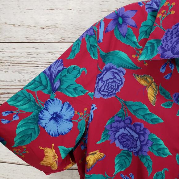 Alfred Dunner Multicolor Floral Butterfly Half Button Top Size 16 - Picture 7 of 13